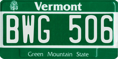 VT license plate BWG506
