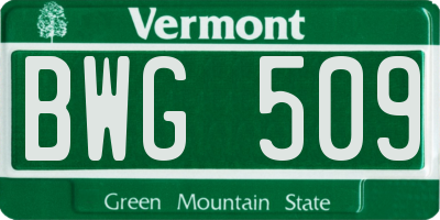 VT license plate BWG509