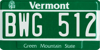 VT license plate BWG512