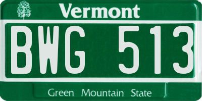 VT license plate BWG513