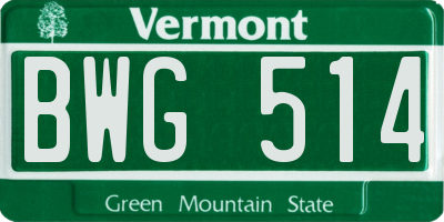 VT license plate BWG514