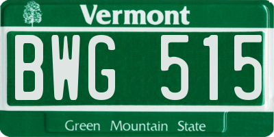 VT license plate BWG515