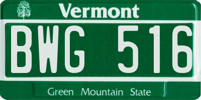 VT license plate BWG516
