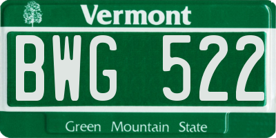 VT license plate BWG522