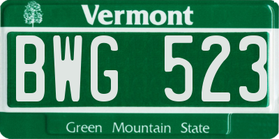 VT license plate BWG523