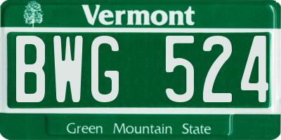 VT license plate BWG524