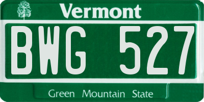 VT license plate BWG527