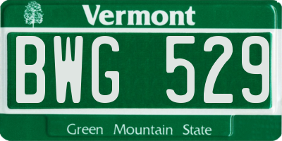 VT license plate BWG529
