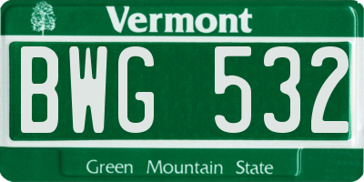 VT license plate BWG532