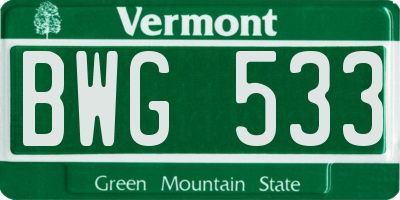 VT license plate BWG533