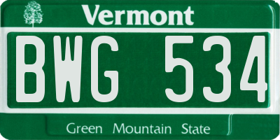 VT license plate BWG534