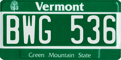 VT license plate BWG536