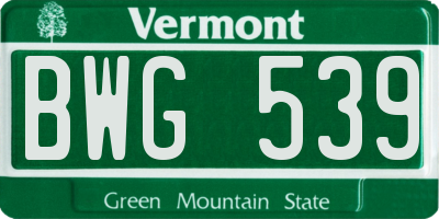 VT license plate BWG539