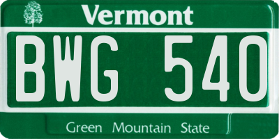 VT license plate BWG540