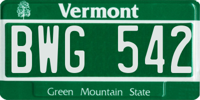 VT license plate BWG542