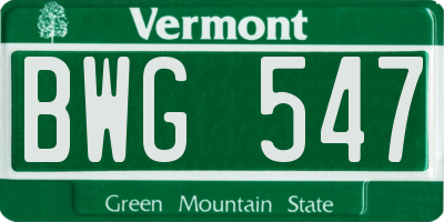 VT license plate BWG547