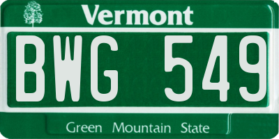 VT license plate BWG549