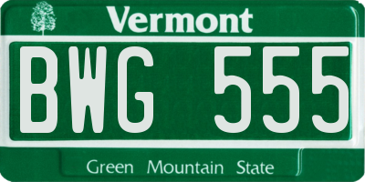 VT license plate BWG555