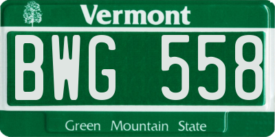 VT license plate BWG558