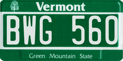 VT license plate BWG560