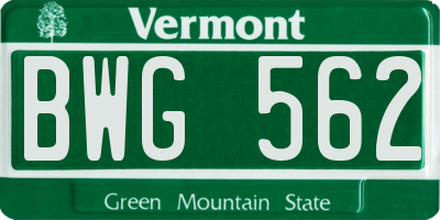 VT license plate BWG562