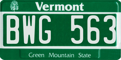 VT license plate BWG563