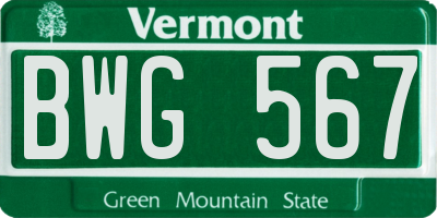 VT license plate BWG567