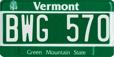 VT license plate BWG570