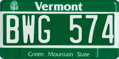 VT license plate BWG574