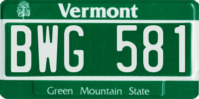 VT license plate BWG581