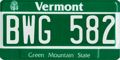 VT license plate BWG582