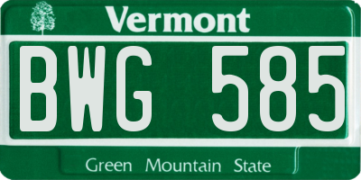 VT license plate BWG585