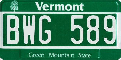 VT license plate BWG589