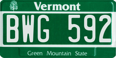 VT license plate BWG592