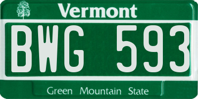 VT license plate BWG593