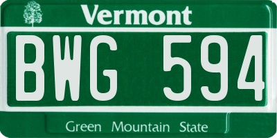 VT license plate BWG594
