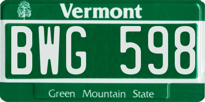 VT license plate BWG598