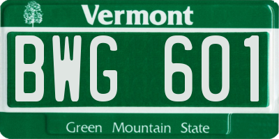 VT license plate BWG601
