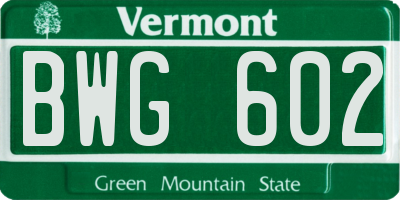 VT license plate BWG602