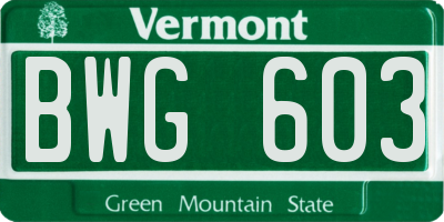 VT license plate BWG603