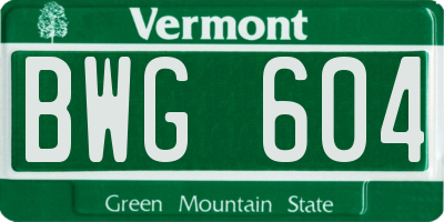 VT license plate BWG604