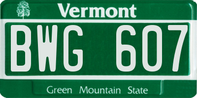 VT license plate BWG607