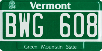 VT license plate BWG608
