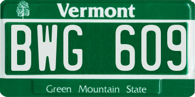 VT license plate BWG609