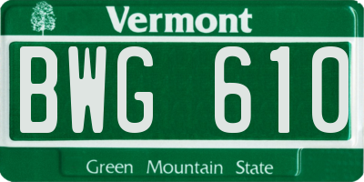 VT license plate BWG610
