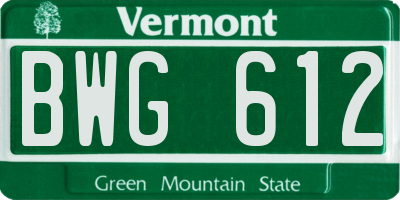 VT license plate BWG612