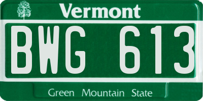VT license plate BWG613