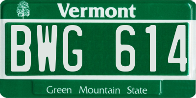 VT license plate BWG614