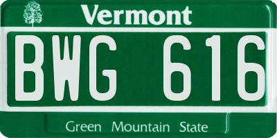 VT license plate BWG616