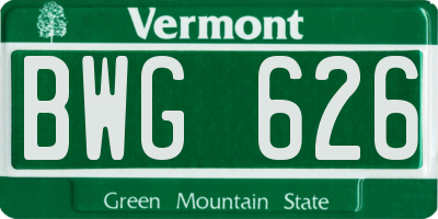 VT license plate BWG626